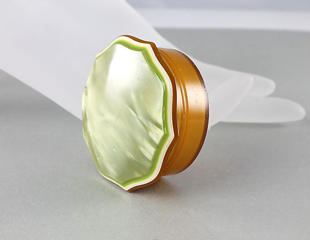 Vintage Celluloid Powder Box trinket Art Deco vanity sage green