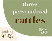 personalized wood baby RATTLES - natural wooden teething and grasping toys with gentle rattle sound, homegrown organic finish
