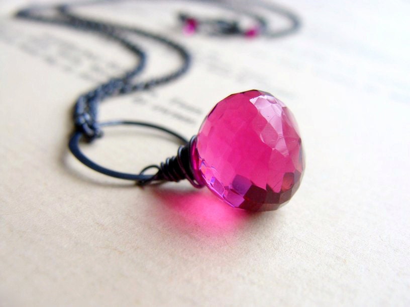 Pink Quartz Necklace Hot Pink Quartz Magenta Pink Bright Pink Quartz Pink Gemstone Oxidized Sterling Silver CHLOE necklace