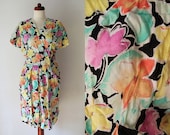 Vintage Jumpsuit - Floral Romper - 1980's Overall - Size M