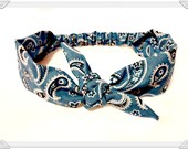 Blue Bandana Rocker Tie Headband Paisley Tie Bandana Summer Beach Boho Rockabilly Headband