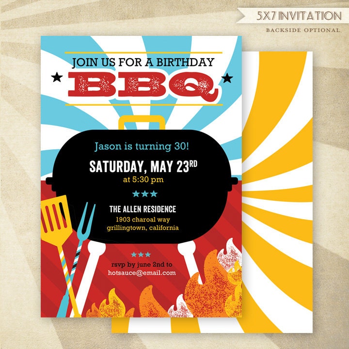 Custom BBQ Birthday Party - PRINTABLE Invitation - HWTM