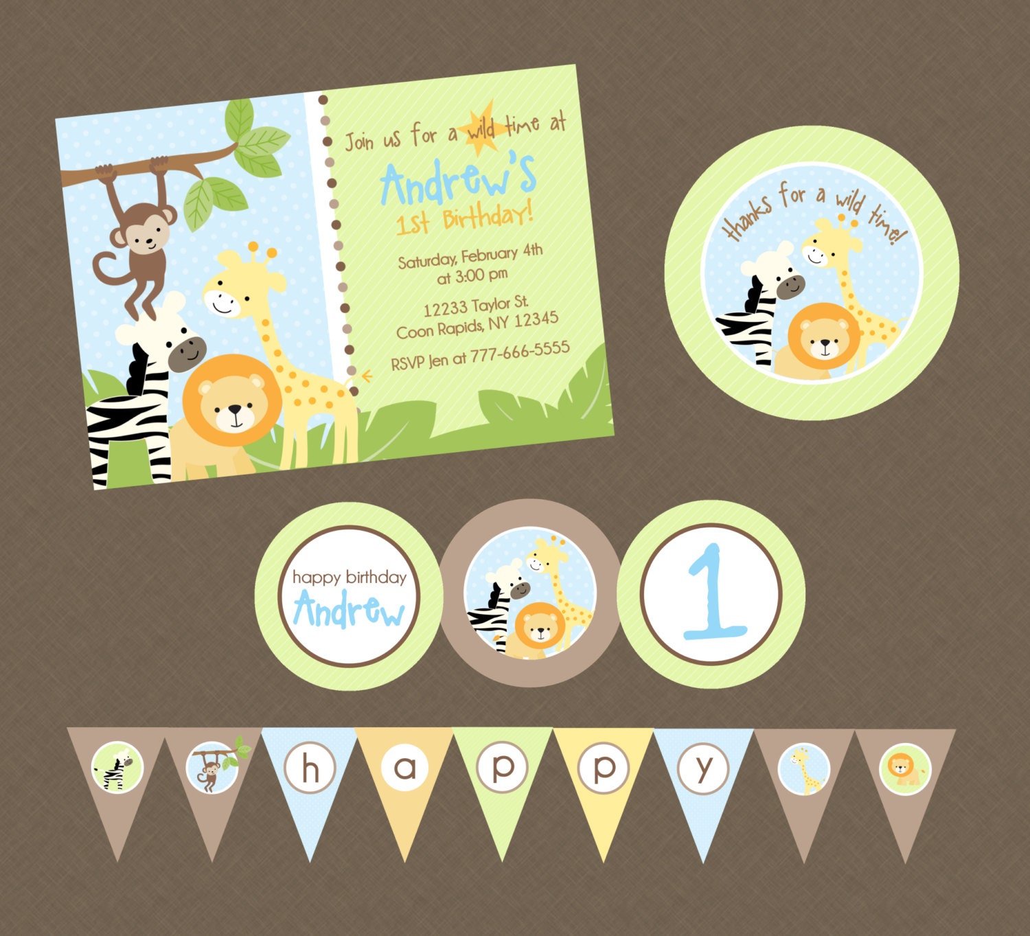 Cute Safari Birthday Party Pack