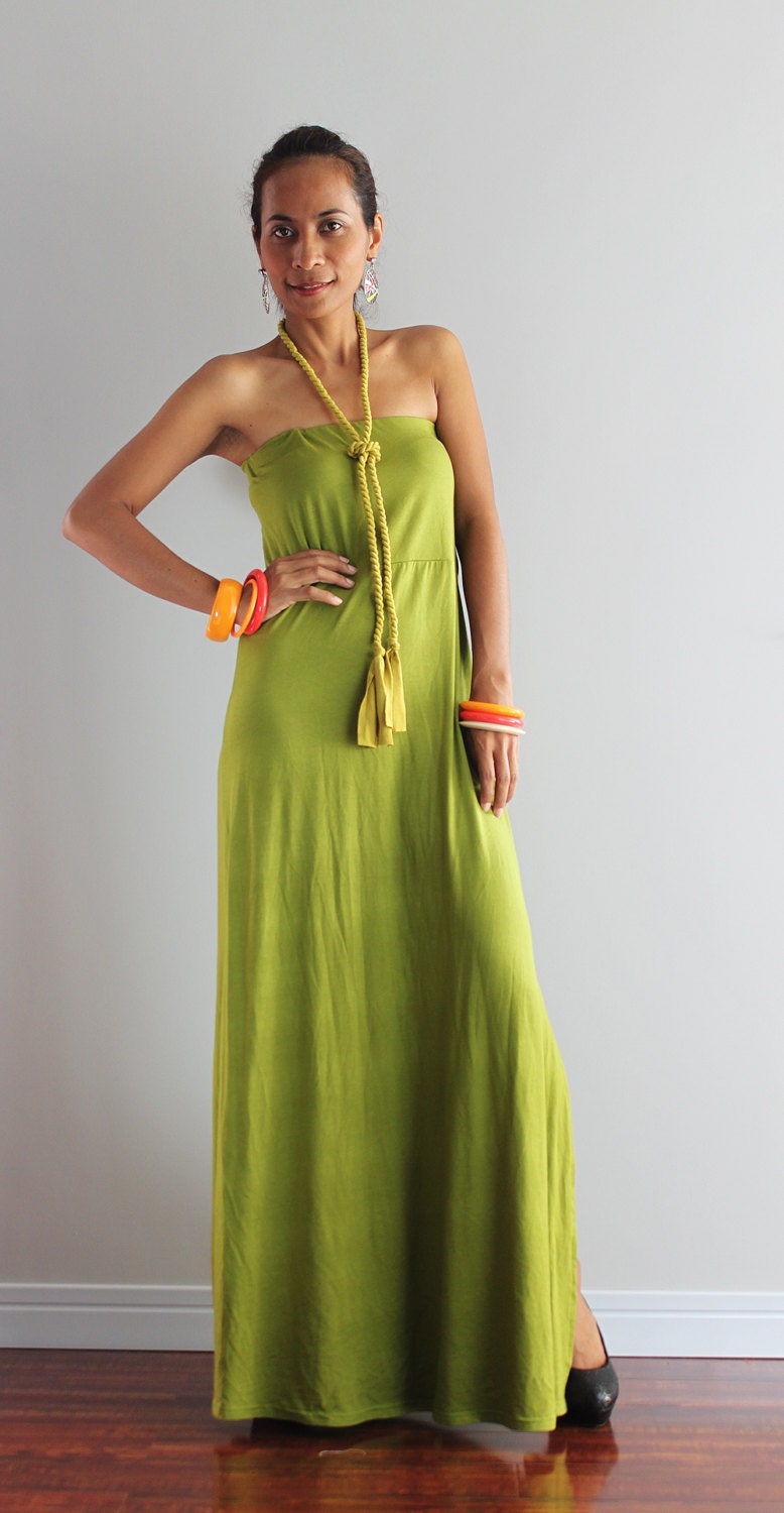 Green Split Strapless Maxi Dress  : Let Sunshine Kiss Your Skin No.1 - Nuichan