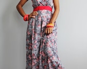 Summer Maxi Dress - Cute Red Butterfly Print Dress : Sweetie Vintage Collection