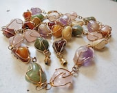Vintage Wire Wrapped 34" Simi-precious Stone Necklace Caged