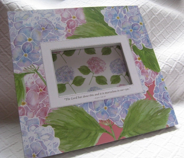 Picture Frame, Photo Frame  - Pink, Blue Hydrangeas w/ Bible Verse