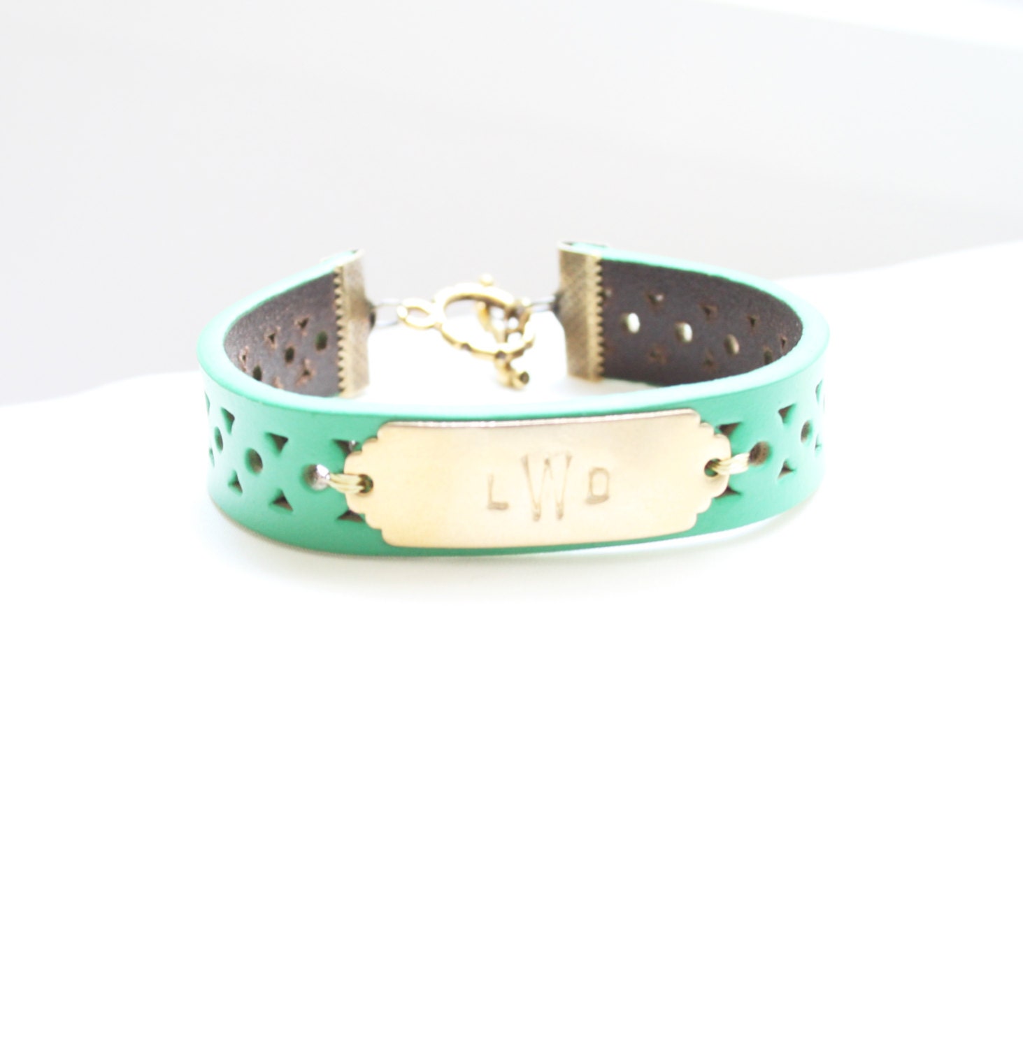 Monogram Emerald Green Leather Bracelet