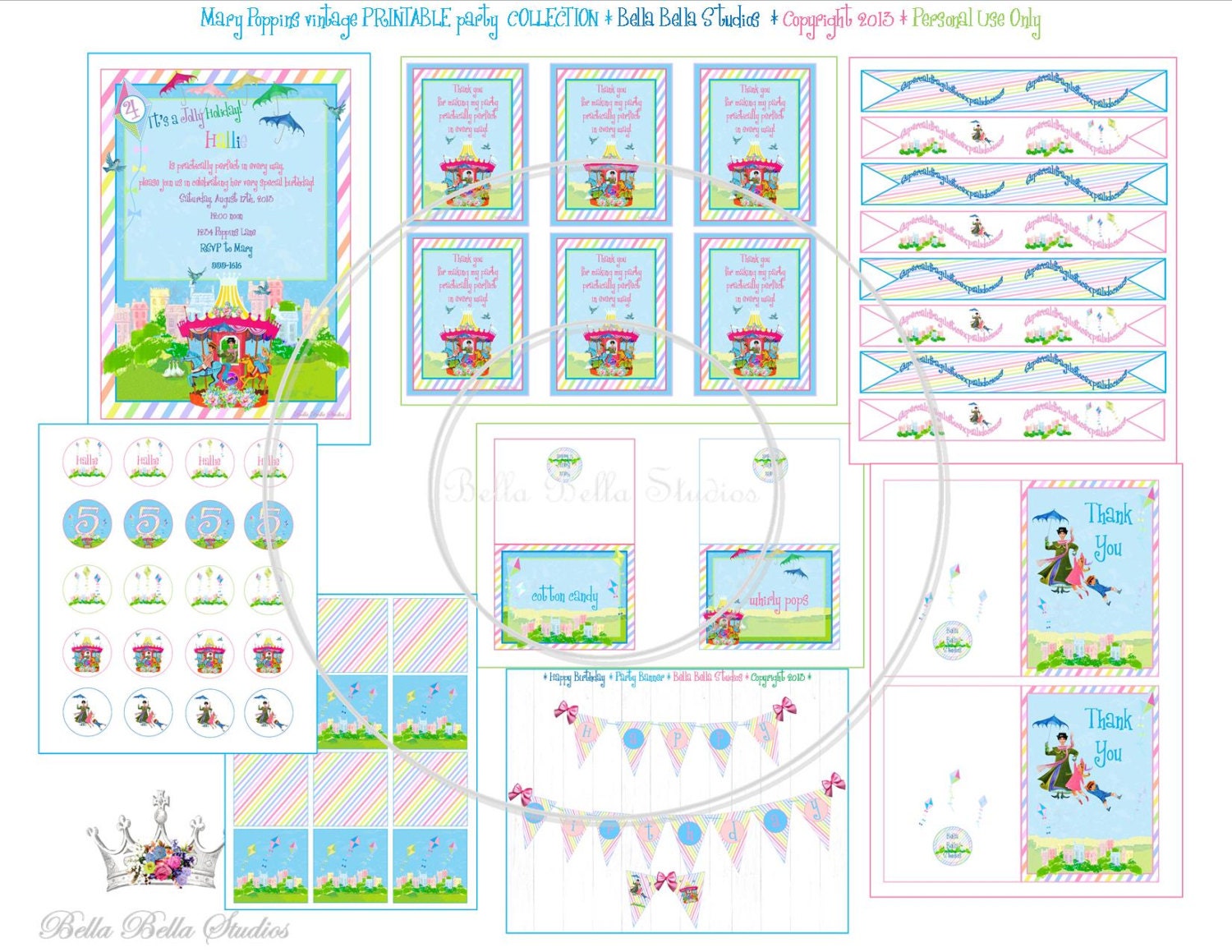 Mary Poppins Vintage Party PRINTABLE CUSTOMIZED COLLECTION - Bella Bella Studios Il_170x135