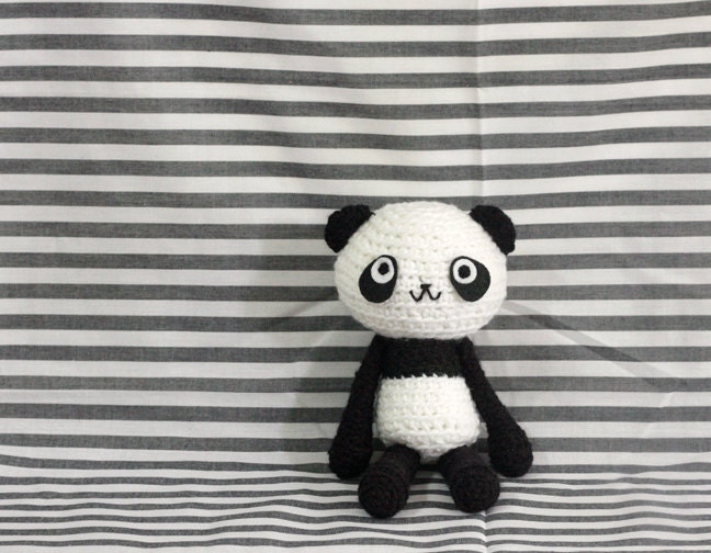 Crocheted Amigurumi Panda, Black and White Panda Stuffed Doll
