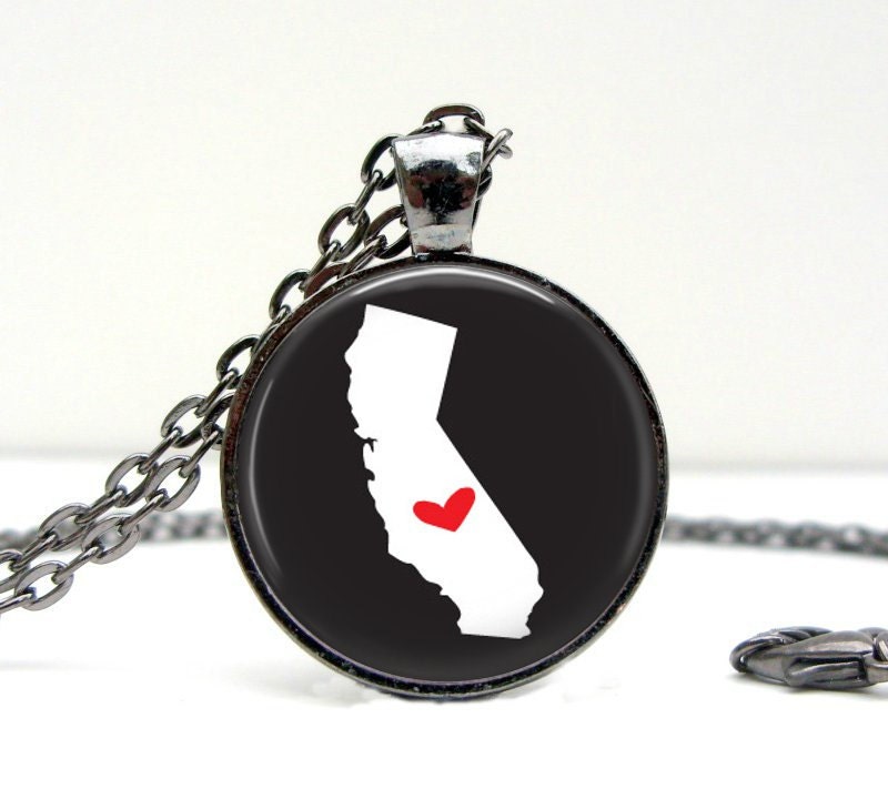 California State Necklace, State Love Glass Dome Pendant Art Pendant Picture Pendant Handcrafted Jewelry by Lizabettas