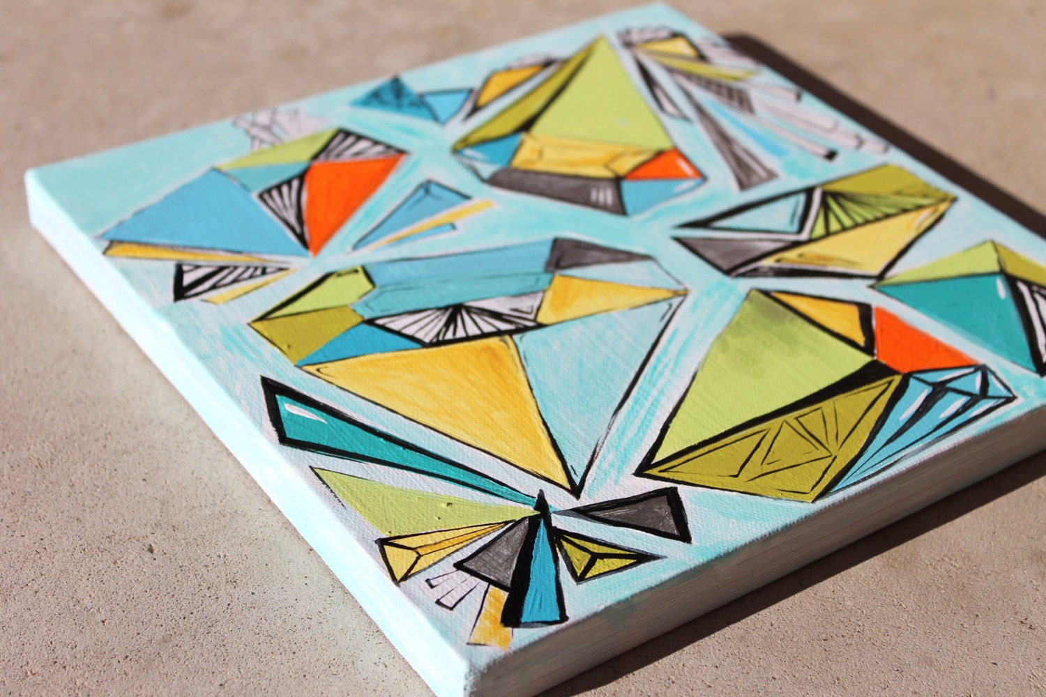geometric line, shape, color study. no. 1.  10x10 . original painting on canvas.
