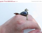 Sale Vintage Lapis Bird Ring "Perch" - Silver Ring with Lapis, Turkish Jewelry