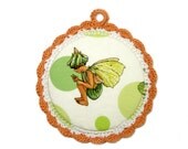 Fairy Tale - Fabric Picture in a Crochet frame - Wall art for kids room - Apple fairy fabric