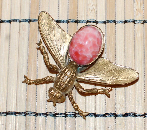 Vintage Bug Fly Insect 1940's Fun Brooch with stone