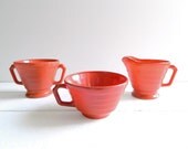 Vintage Hazel Atlas Moderntone Set - Sierra Rust - Cup Sugar & Creamer Set