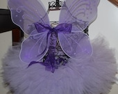 Child Tutu, Girl Tutu, Angelic Amethyst Fairy Princess Lavender Lilac Tutu and Lavender Sparkly Wings, Size 6-9