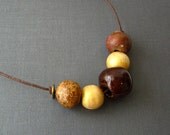 Brown and gold necklace -Ceramic wooden beaded necklace - Hand painted gold wood beads - Adjustable length necklace - SALE item under ten
