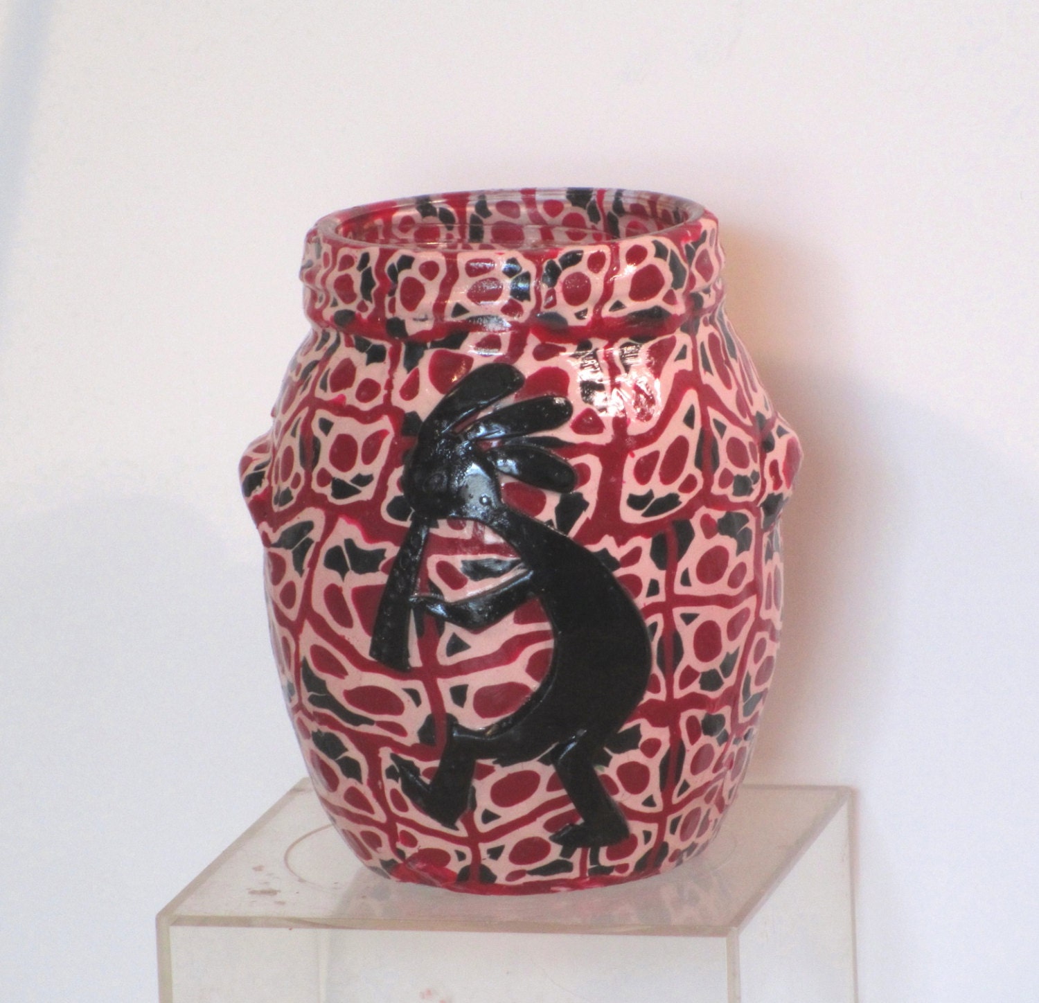 Southwestern polymer clay enhanced glass vase