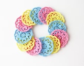Crochet flower appliques Pink yellow blue Easter decor Gift wrapping Jewelry making Garland Scrapbooking decoration embellishment ohtteam
