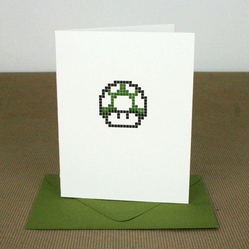 Mario Mushroom Letterpress Card - Green