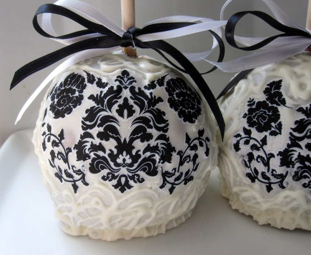 Damask Black & White Caramel Chocolate Apple