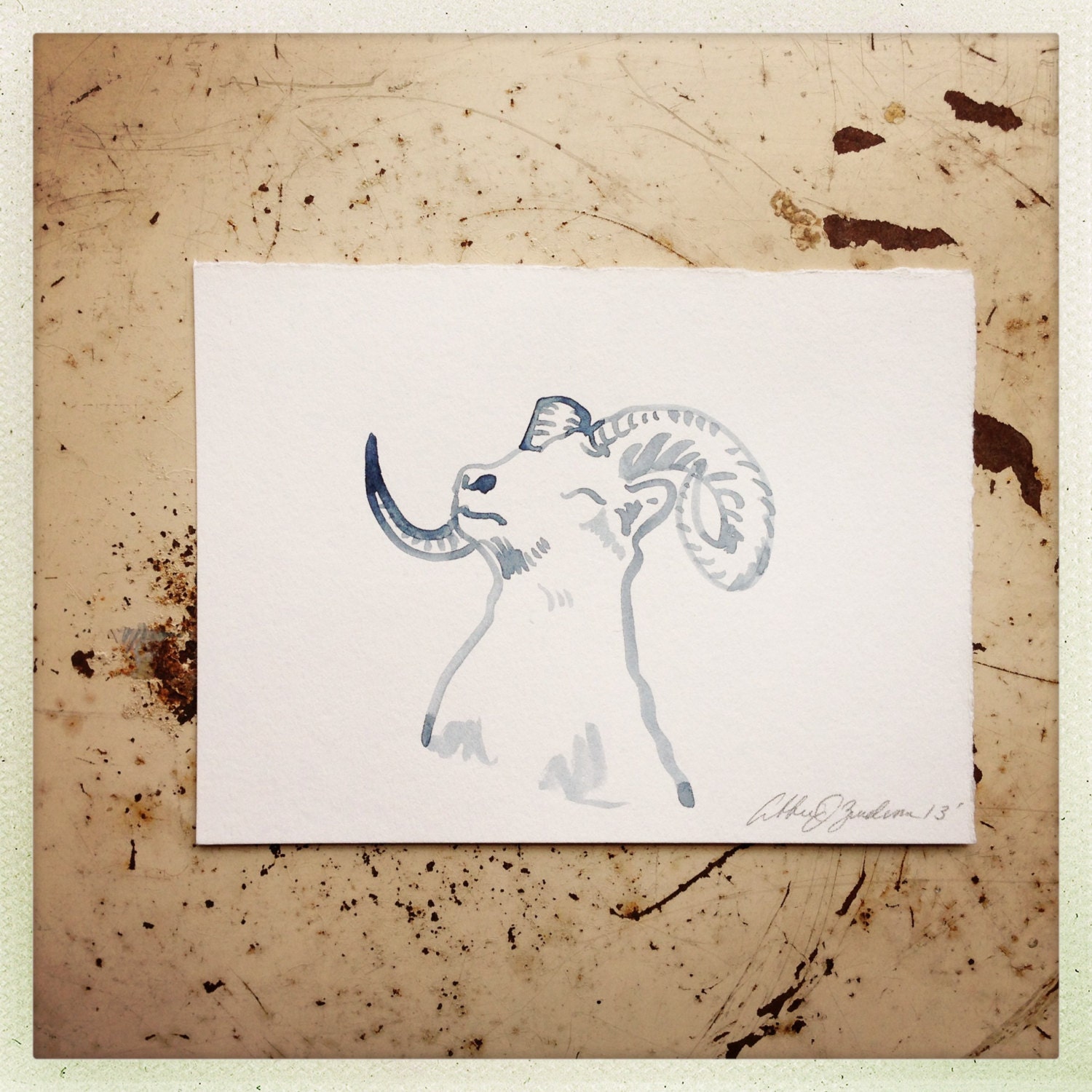 Aries-the Astrological Ram original watercolor