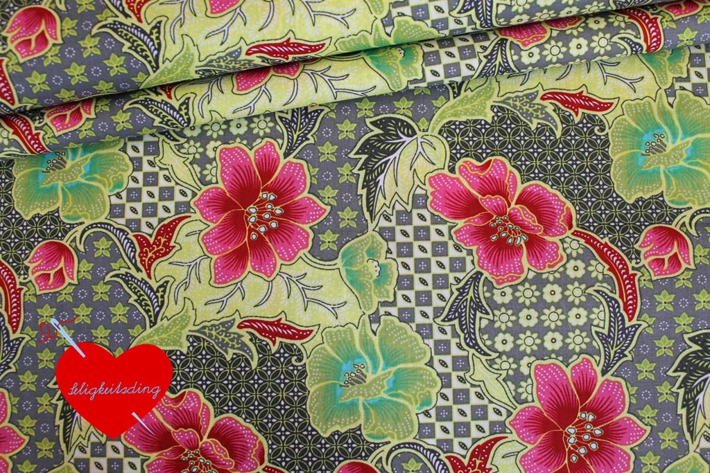 0,5 m Stenzo " tiki paradise" dutch cotton poplin lime green grey