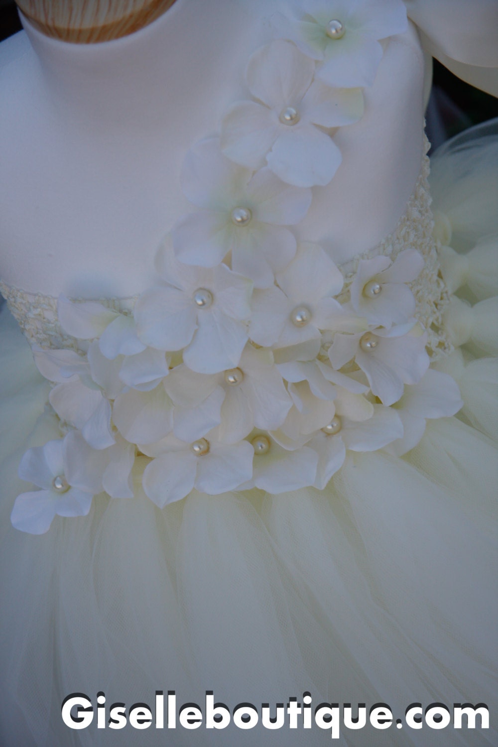 Flower girl dress Ivory with ivory flowers Tutu Dress.. baby tutu dress, toddler tutu dress, wedding, birthday, Newborn, 2t,3t,4t,5t