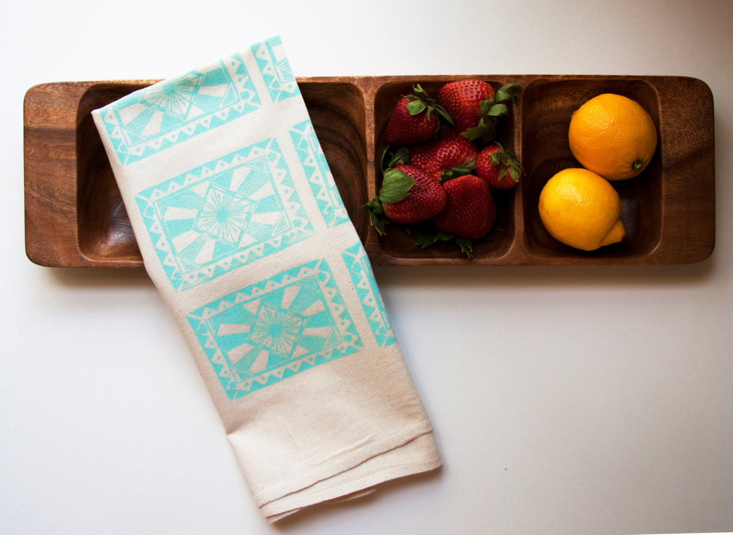 Sunburst Tea Towel in teal, recycled cotton