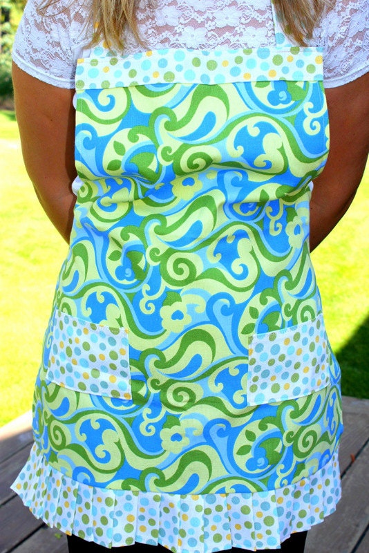 Blue and Cream Dot Womans Apron