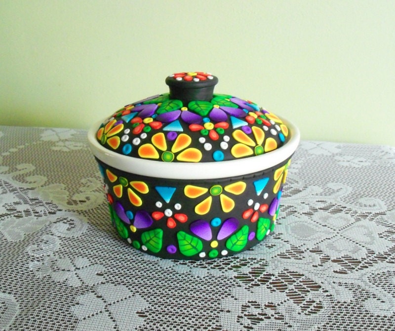 Polymer Clay decorated Sugar Bowl