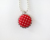 Necklace, Coral Red Polka Dot , Scallop, Jewelry,  Pendant, Ball Chain, Fabric, Spring - AppleWhite