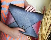 100% handmade, hand stitched cowhide leather (dark brown & dark red) multiple bag-clutch /netbook /ipad /kindle