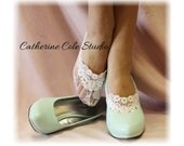 Lace socks for heels white  lace great for bridal wedding shoes lace slippers footlets lace peeking out  bridesmaids FTL4 Catherine Cole