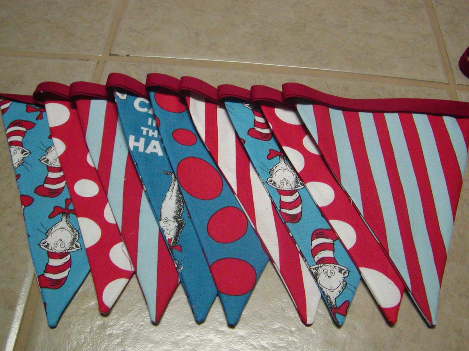 Dr.Seuss Fabric Flag Bunting, Ready to Ship, 9 Ft 9 Large Flags,  Fabric Banner/Bunting, Photo Prop