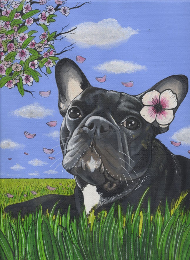 Summery French Bulldog. Original Dog Painting.