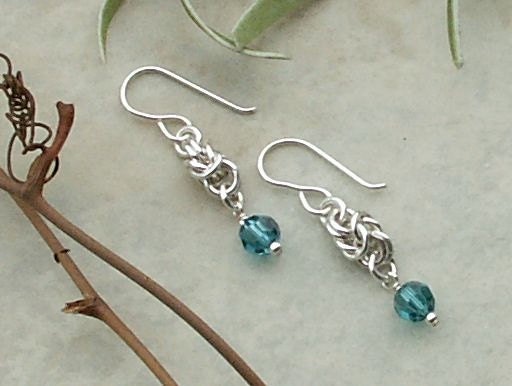 Handmade Indicolite colored Swarovski Crystal Sterling Silver Dangle Earrings