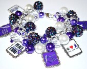 CANCER AWARENESS Altered Art Charm Bracelet Altered Art Handmade Free2BDesigns Ready to Ship Purple White