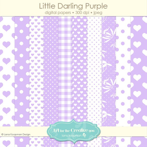 Digital Scrapbook Papers, 12x12 Scrapbook Paper, INSTANT DOWNLOAD, Purple, Background, Hearts, Polka dots Il_570xn