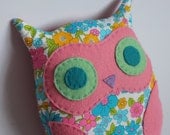 Cute Owl Pillow in Retro 1960's Style Fabric. Made in a Psychedelic Print. Great for a Nursery or Child's Room.