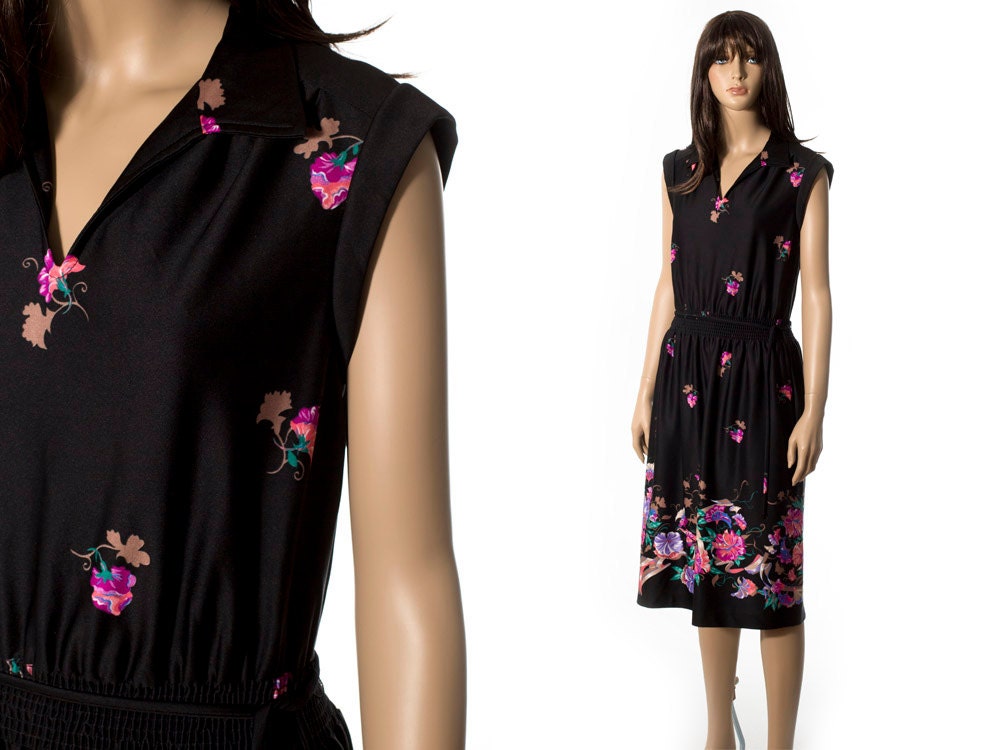 Vintage black with floral print dress size medium to large