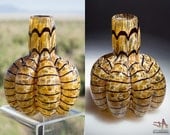 Earthy Golden Striped Hand Blown Glass Ribbed Vase