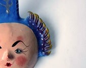 Coconut shell mask from Mexico, hand painted Queen lightning bolt