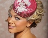 Pink, Raspberry, Vintage veil hat, Wedding Hat, Pinup Girl, Pillbox Hat, Bridal Hat, Fascinator, Vintage Birdcage Veil hat - JOSETTE