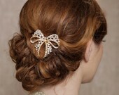 Gold Crystal Hair Bow, Rhinestone Bridal Hair comb Vintage Hair Brooch Wedding Comb Crystal Bow Wedding Hair Accessories - Ready to Ship