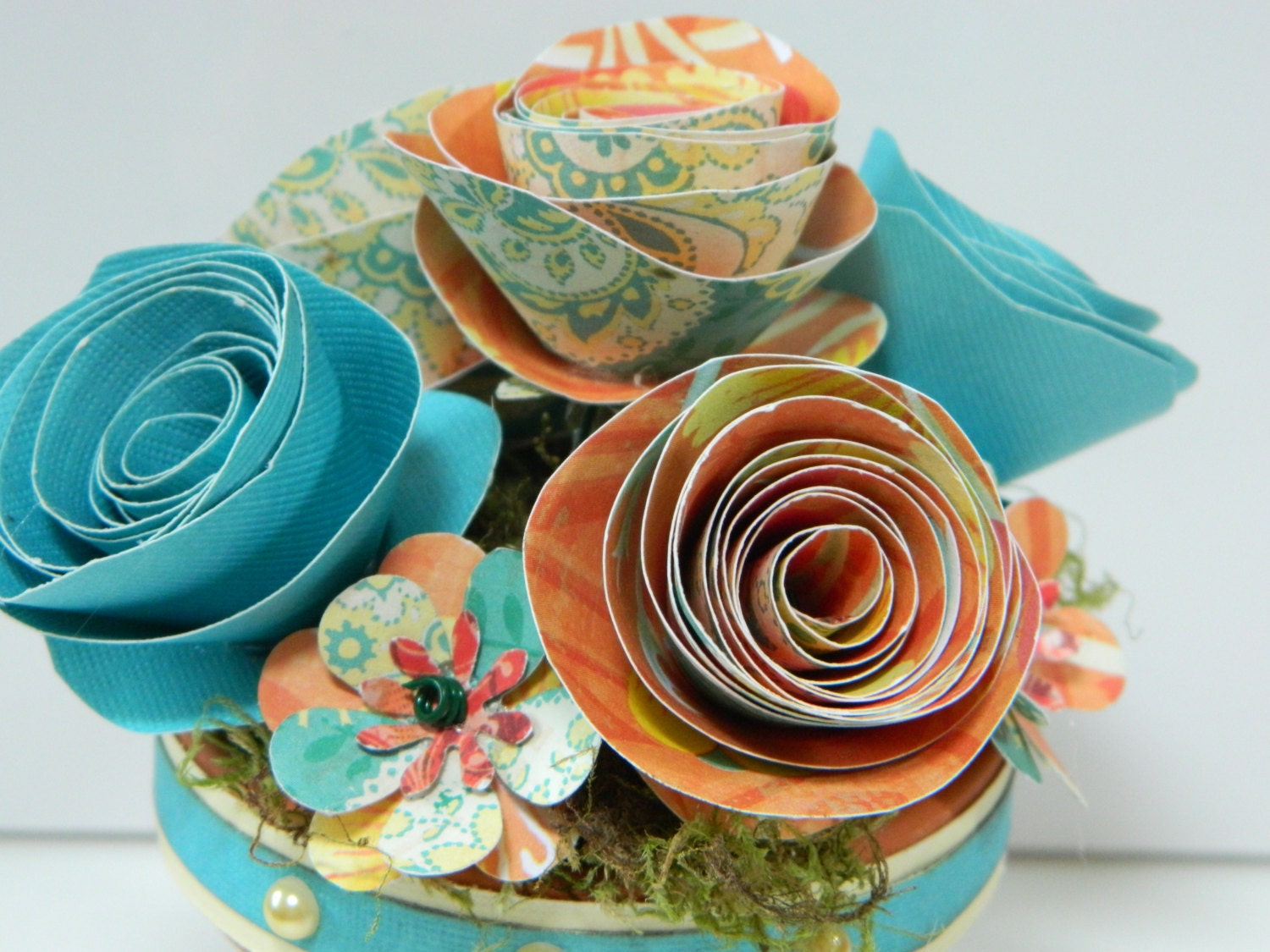 Tropical Rose - Mango roses with island blue - Terra Cotta Pot - FREE SHIPPING in U.S.