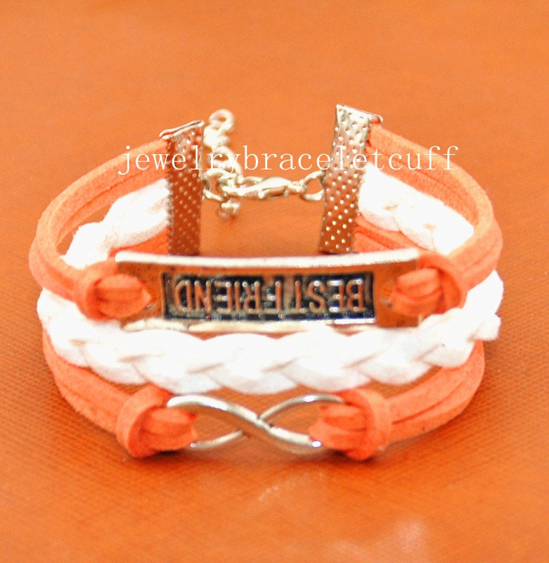 jewelry Infinity & best friend Charm Bracelet- silver, cotton ropes Leather Braid Bracelet-Personalized gift, Friendship gift   SH-0829