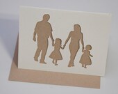 Family Card, Parents with Two Daughters Cut Silhouette Card