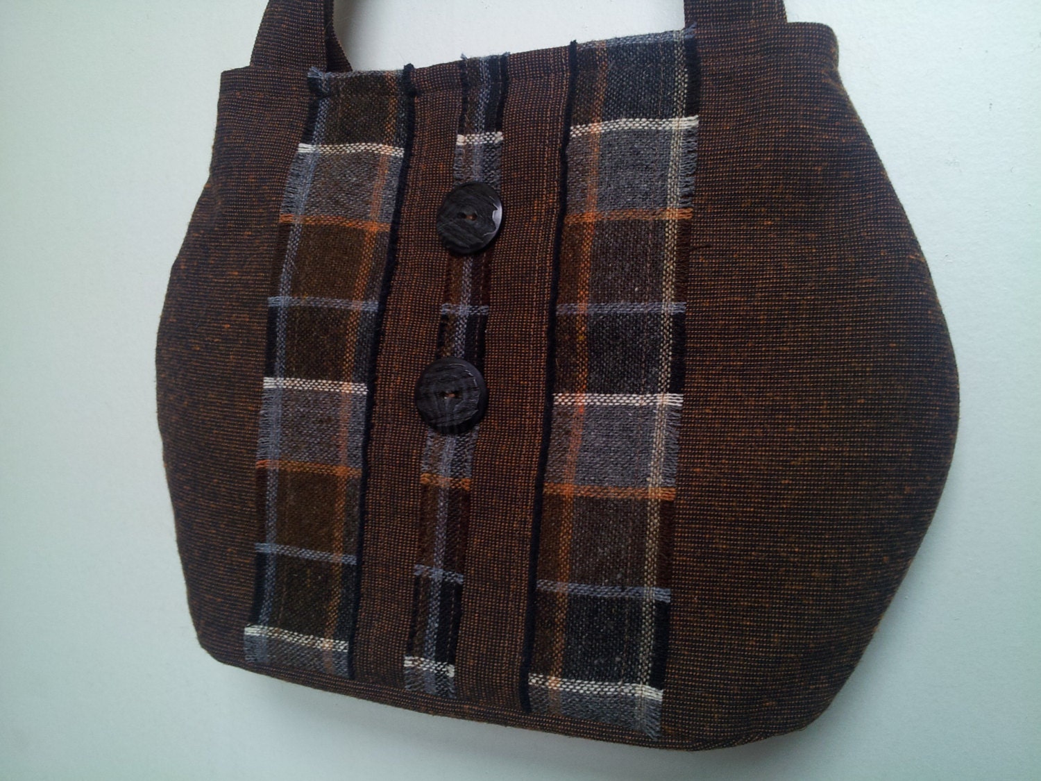 Shoulder Bag Purse Rusty Black Grey Plaid